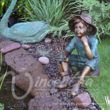 Décoration extérieure artisanat matériel en métal taille de la vie bronze enfants pêche statues de jardin à vendre